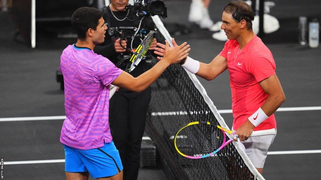 Carlos Alcaraz and Rafael Nadal attend The Netflix Slam