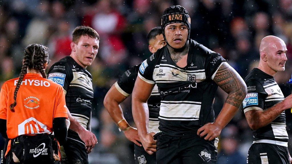 Hull FC prop Franklin Pele stands before being sent of