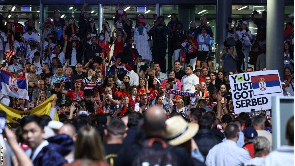 Serbia fans at Melbourne Park