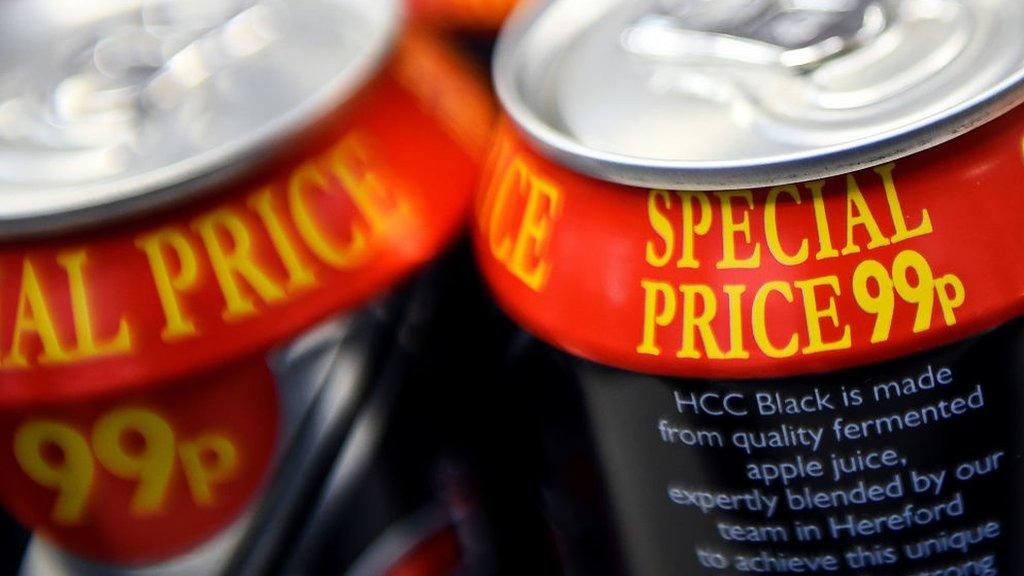 Cans of cider with a 'Special Price 99p' offer