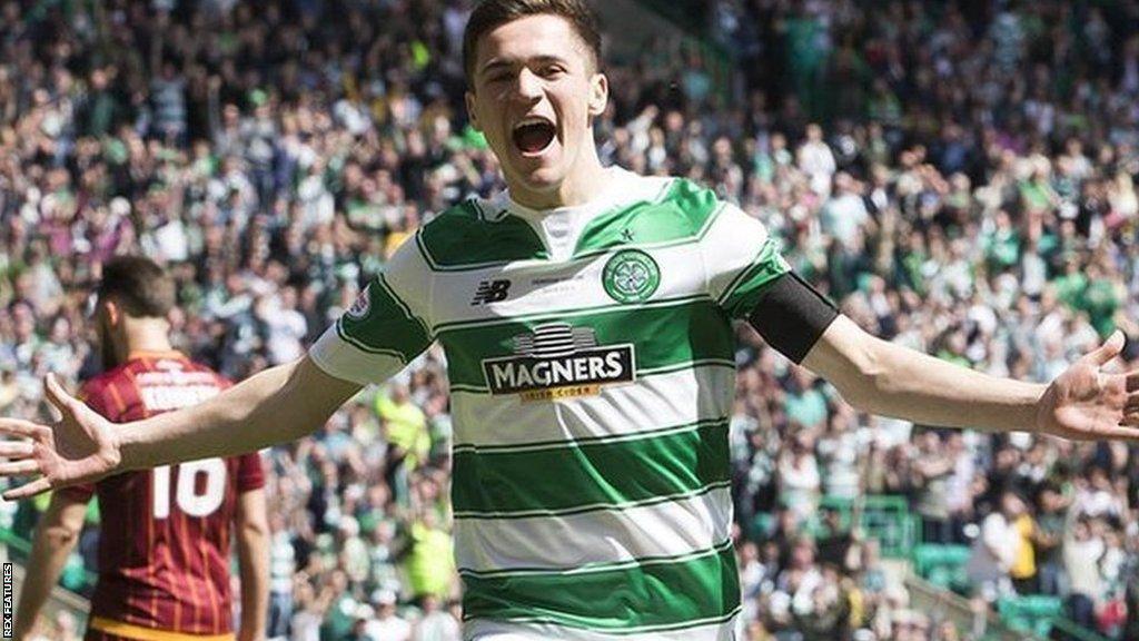 Jack Aitchison celebrates scoring for Celtic