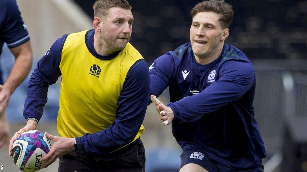 Scotland captain Finn Russell (left) in training