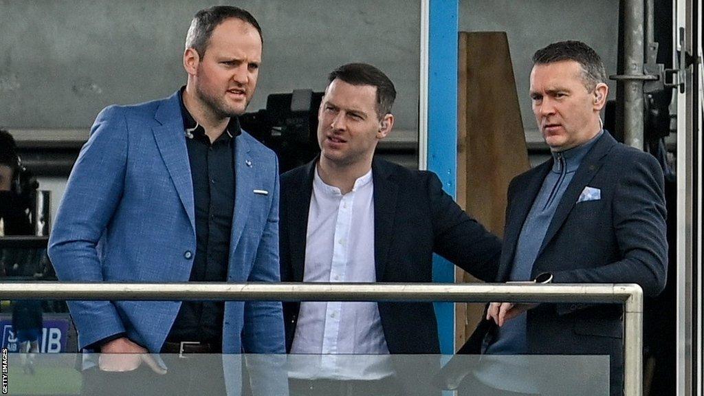 Philly McMahon (centre) with fellow BBC Sport NI Championship pundits Michael Murphy and Oisin McConville