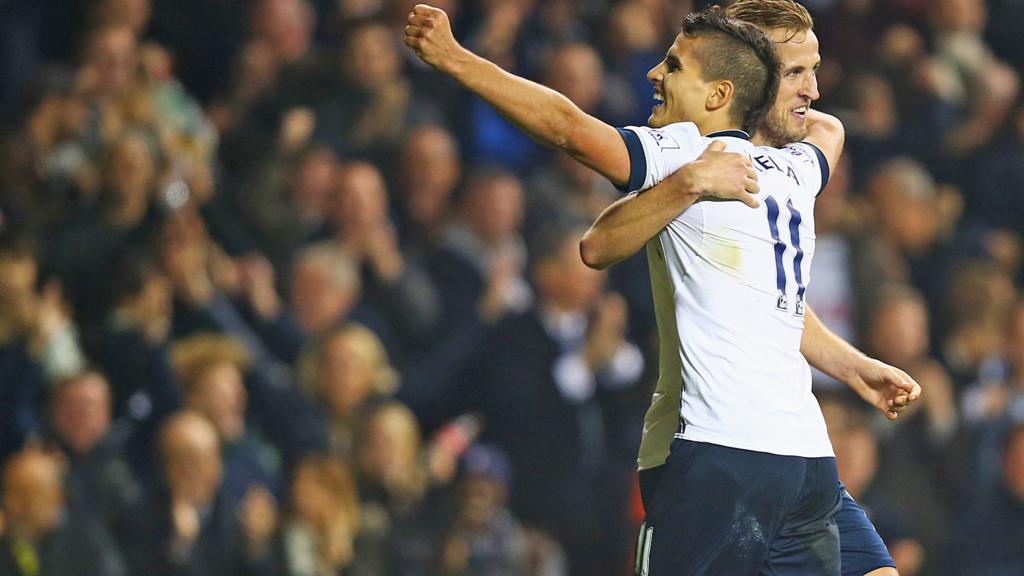 Harry Kane celebrates with Erik Lamela