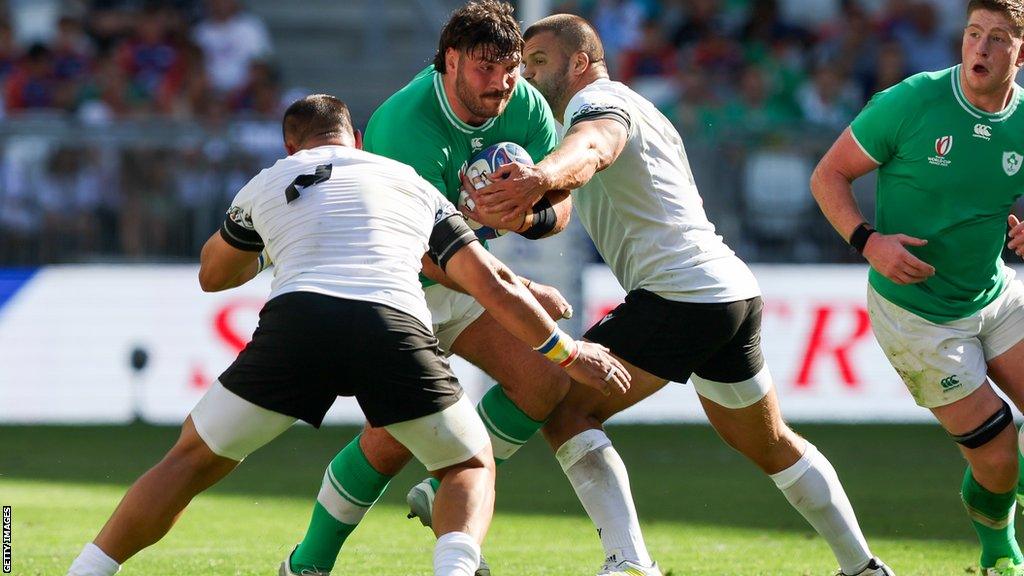 Ulster prop Tom O'Toole in action against Romania at the 2023 Rugby World Cup in France.