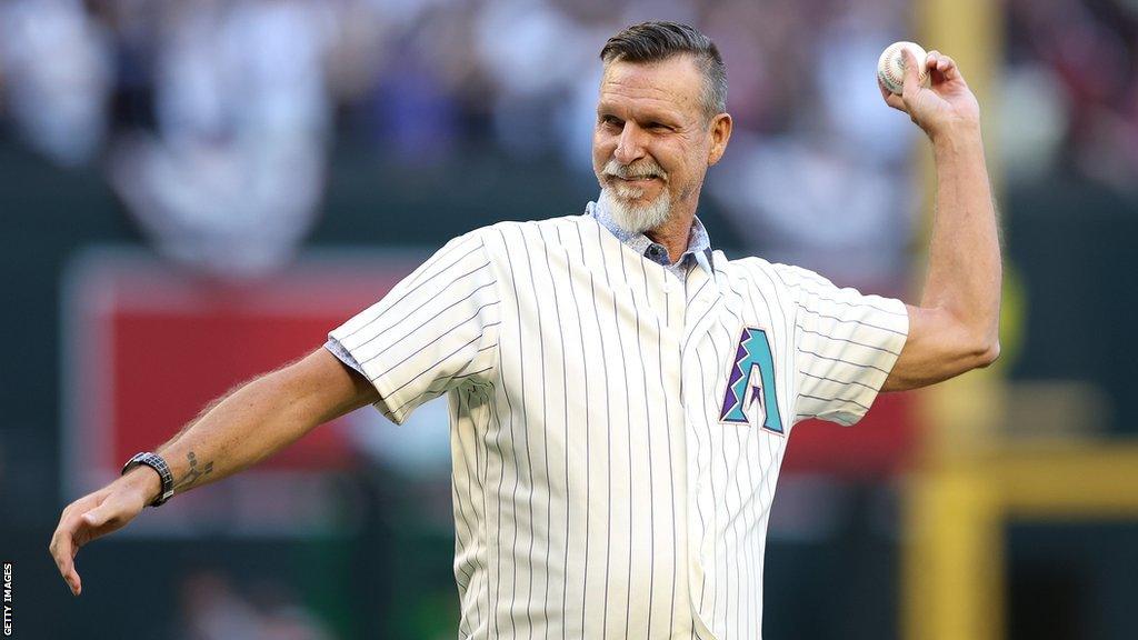 Randy Johnson throws out the ceremonial first pitch