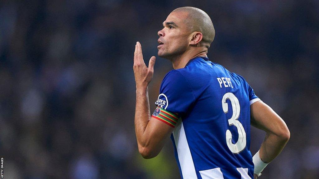 Pepe celebrates his goal against Royal Antwerp