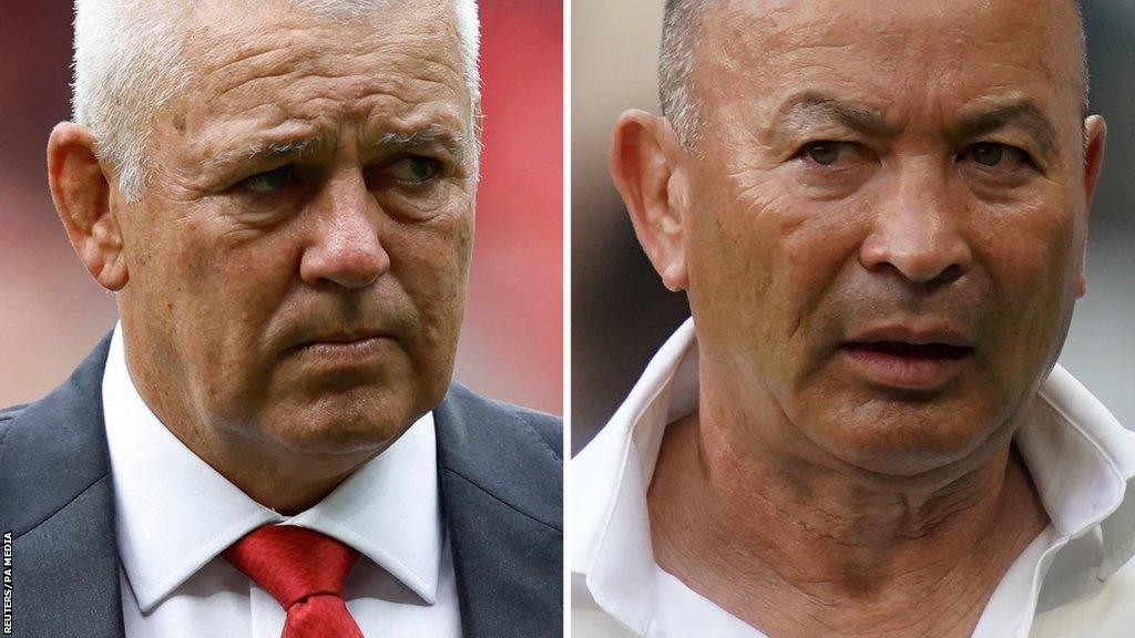 Split images of Wales coach Warren Gatland and Australia coach Eddie Jones