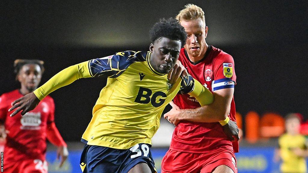 Oxford United forward Gatlin O'Donkor in action against Wycombe Wanderers in League One 2022-23