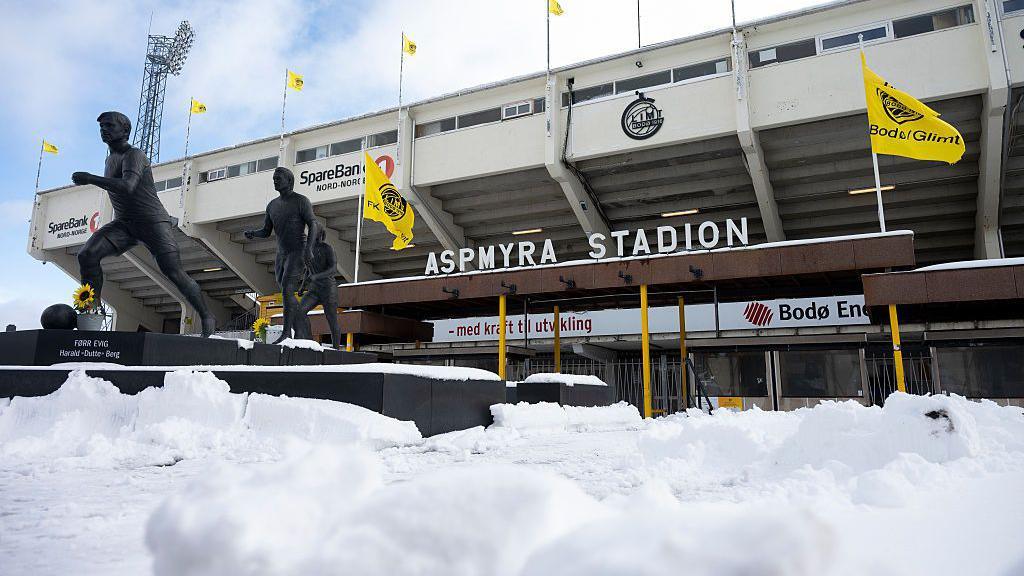 Aspmyra stadium in the snow.