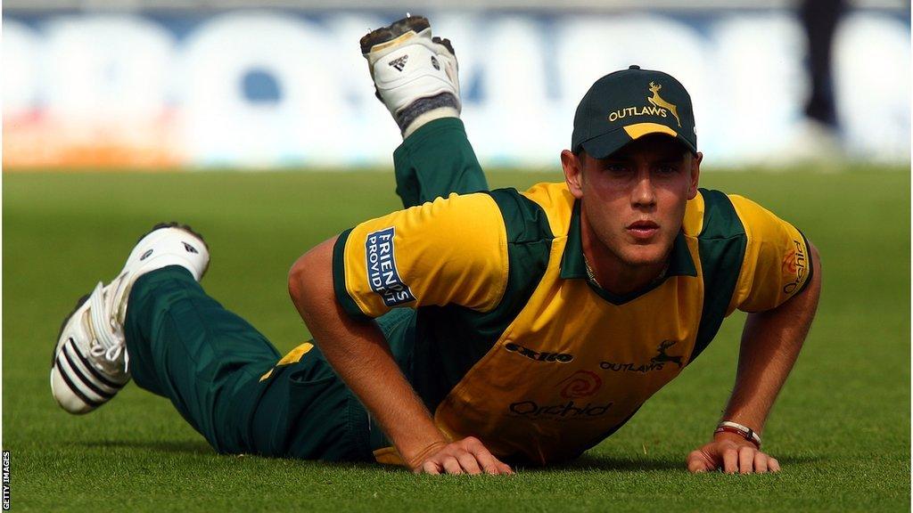 Stuart Broad in action for Nottinghamshire