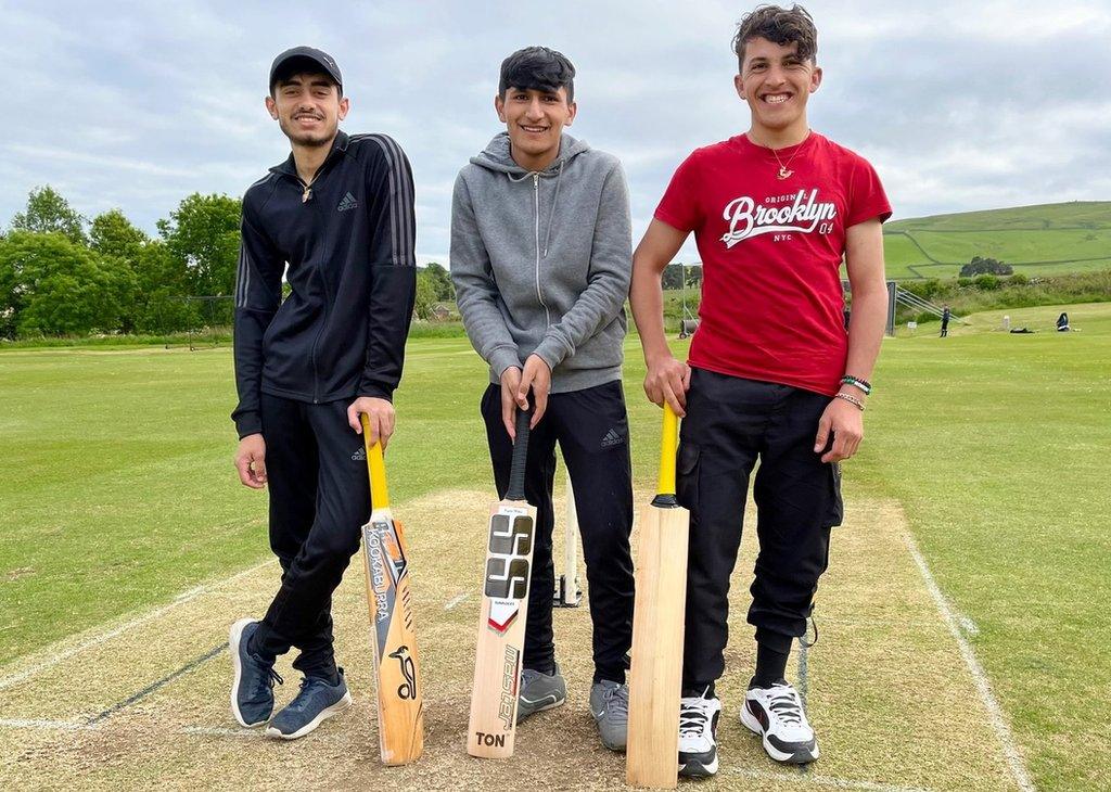 Shokib, Romal and Sadam on the crease at Gala Cricket Club