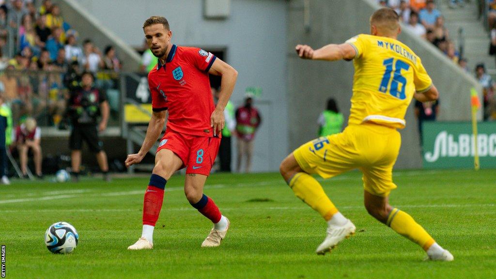 Jordan Henderson in action for England against Ukraine