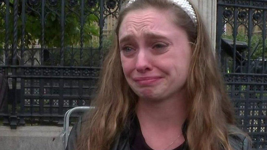 Katherine speaks to a BBC reporter outside Westminster