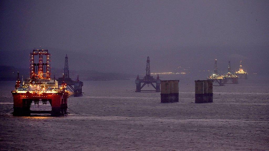 Oil rigs in the Cromarty Firth on February 1, 2016 in Invergordon, Scotland