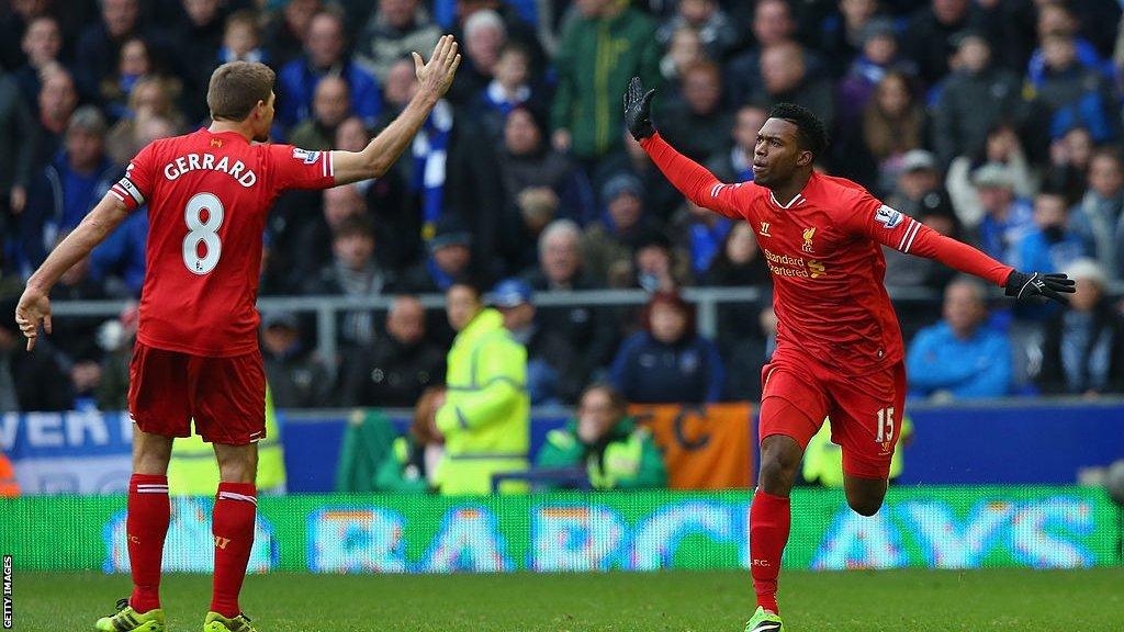 Daniel Sturridge celebrates scoring for Liverpool