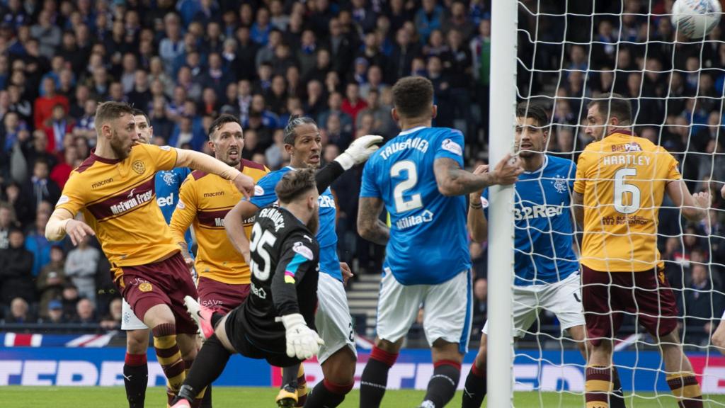 Louis Moult (left) opens the scoring for Motherwell