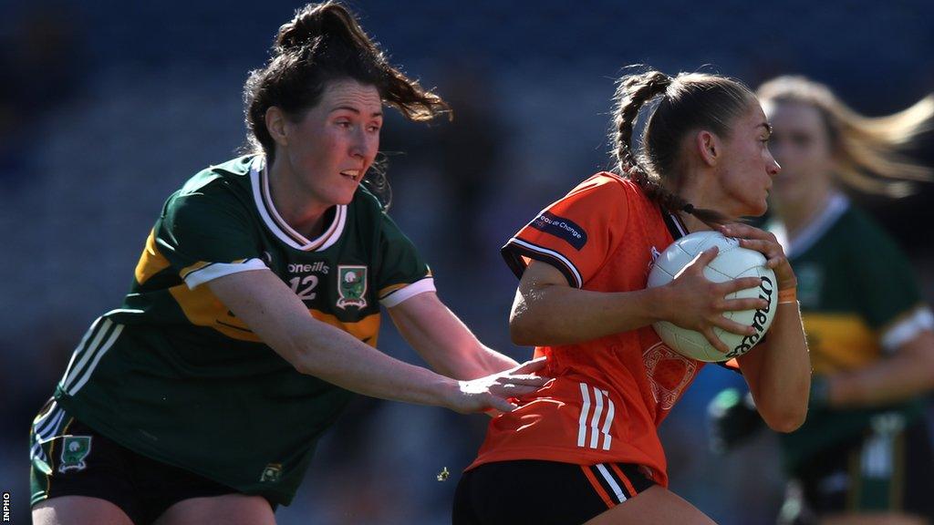 Kerry forward Louise Scanlon tackles Armagh's Grace Ferguson in the top-flight final