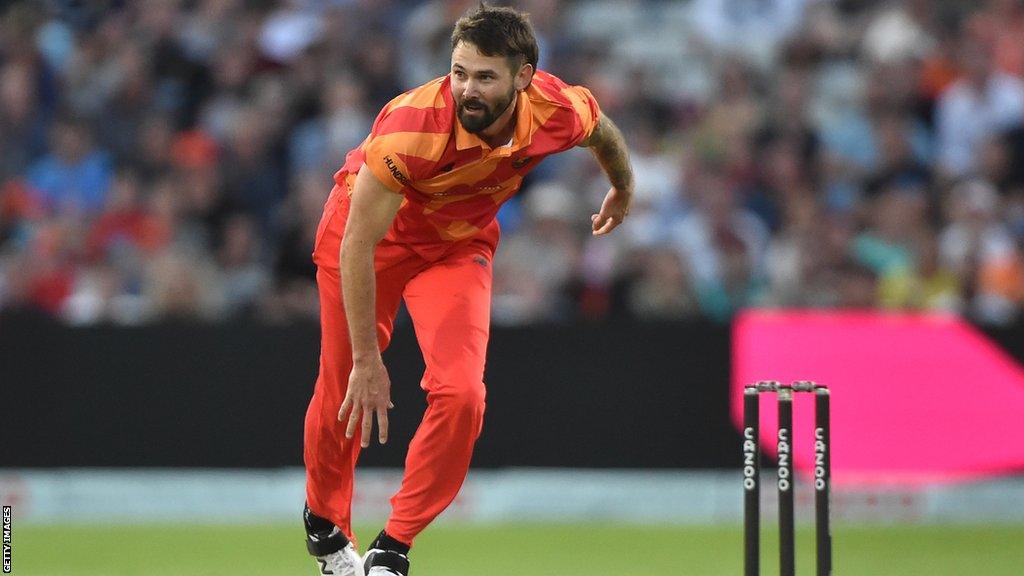 Kane Richardson bowling for Birmingham Phoenix in The Hundred