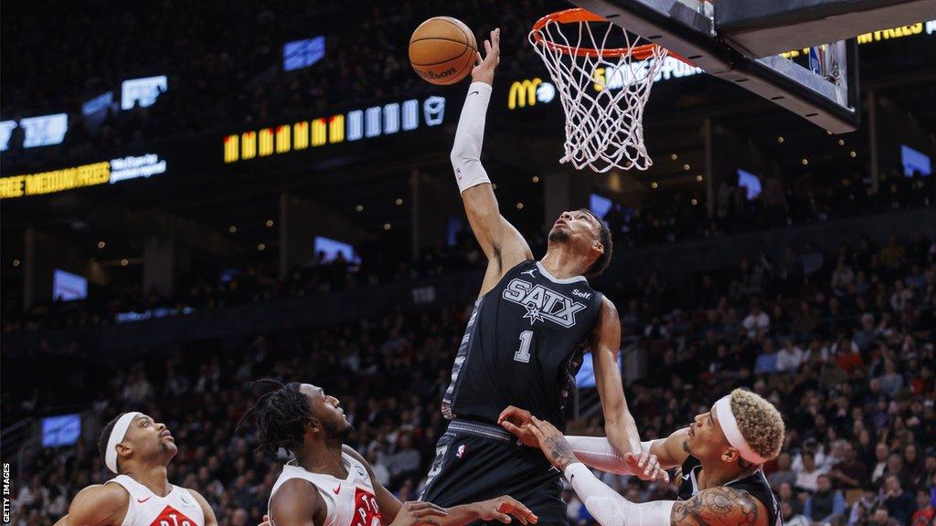 San Antonio Spurs' Victor Wembanyama during NBA game against Toronto Raptors