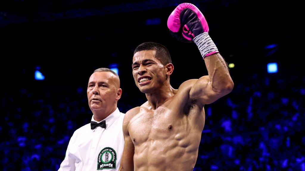 Jose Felix celebrates his victory over Gary Cully at the 3 Arena in Dublin last May