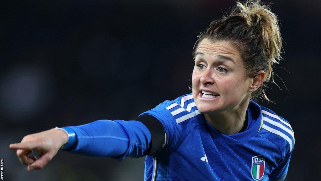 Italy's Cristiana Girelli during the Arnold Clark Cup match against Belgium in 2023