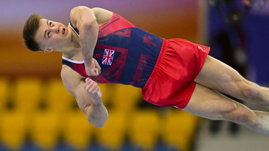 Luke Whitehouse performing his floor routine at the British Gymnastic Championships