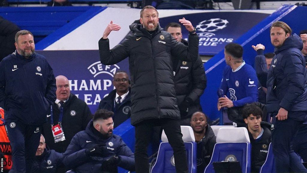 Graham Potter reacts during Chelsea's game with Borussia Dortmund