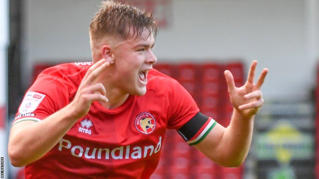 Freddie Draper celebrates a goal for Walsall