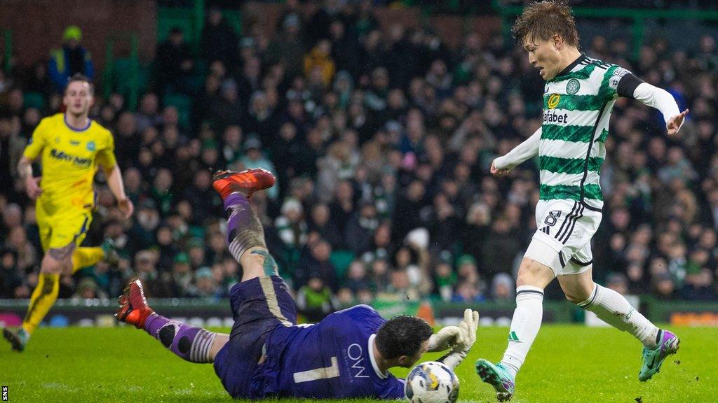 Kyogo Furuhashi scores for Celtic against Buckie Thistle