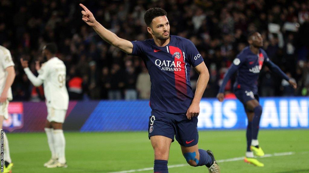 Goncalo Ramos celebrates scoring against Lyon