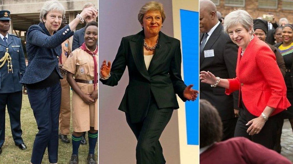 Composite image of Theresa May dancing