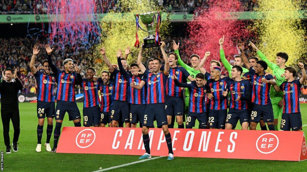 After full-time Barcelona lifted the La Liga trophy in front of their own fans