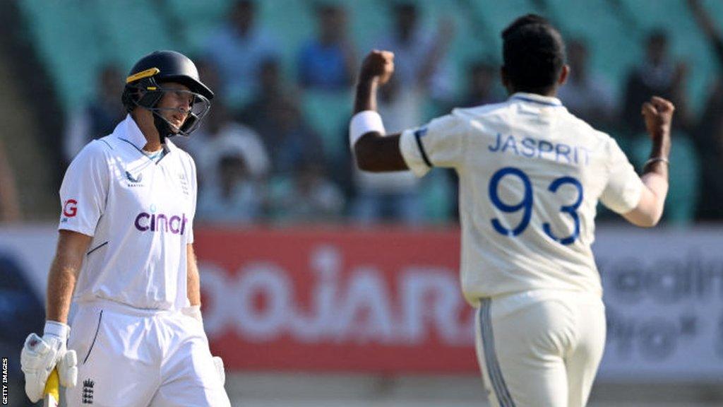 Jasprit Bumrah celebrates wicket of Joe Root