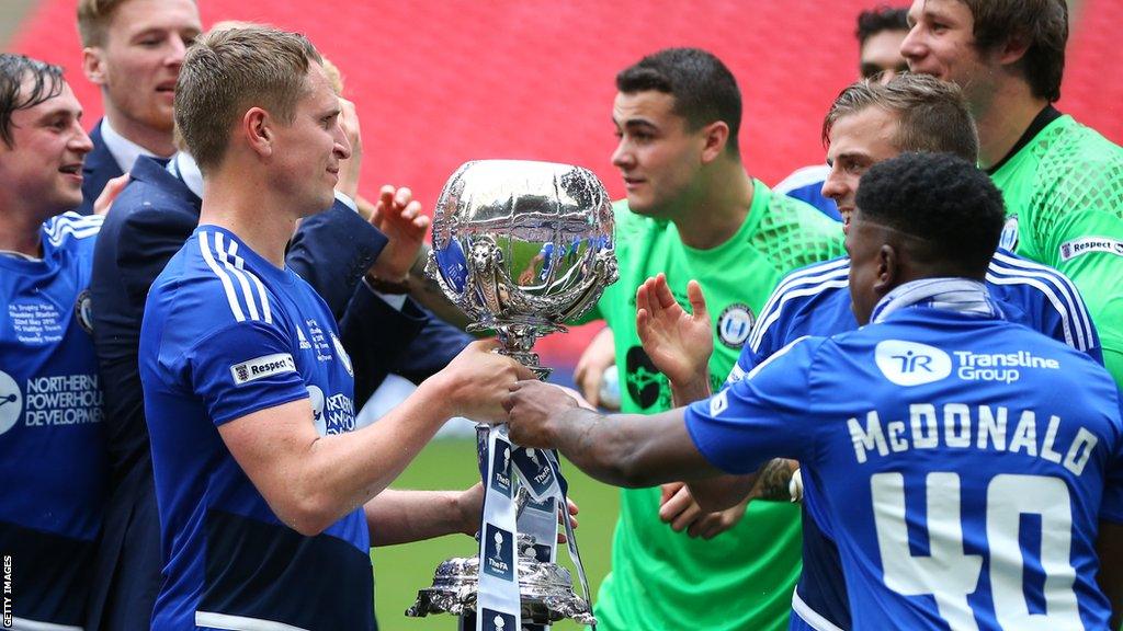 FC Halifax Town players with the FA Trophy in 2016