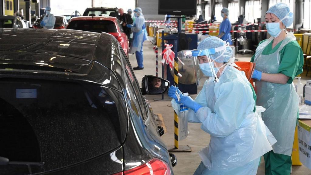 Covid-19 testing at an MOT centre in Belfast