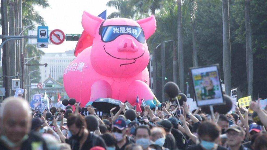 Inflatable pic in crowd