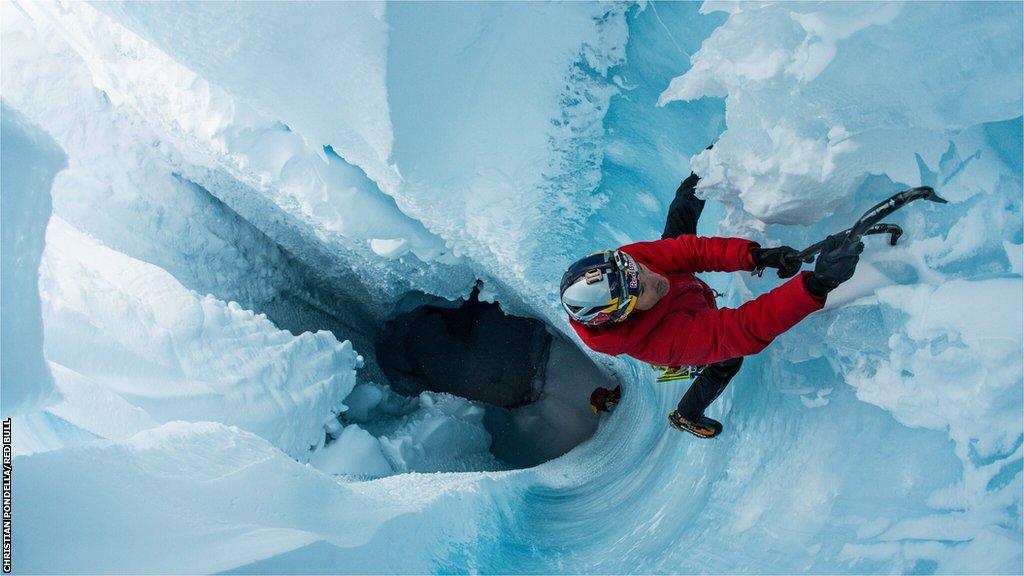 Will Gadd climbing in Greenland on October 14, 2018