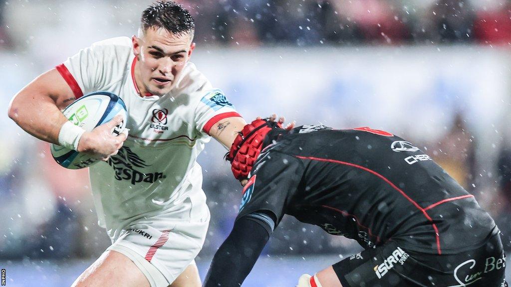 James Hume tries to evade a tackle from Francke Horn during Ulster's 24-17 win over the Lions last week