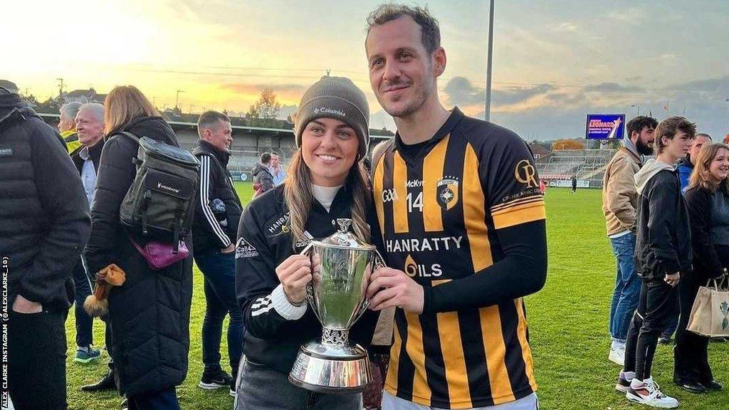 Alex Clarke celebrates with brother Jamie after Crossmaglen Rangers won the Armagh Club Championship