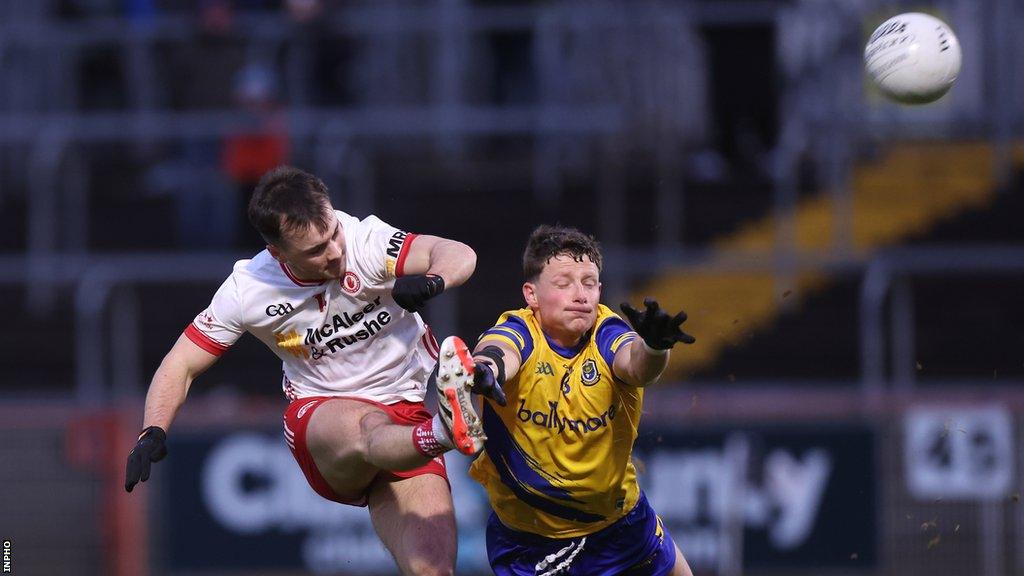 The impressive Darragh Canavan gets his shot away despite the challenge from Roscommon's Conor Fox