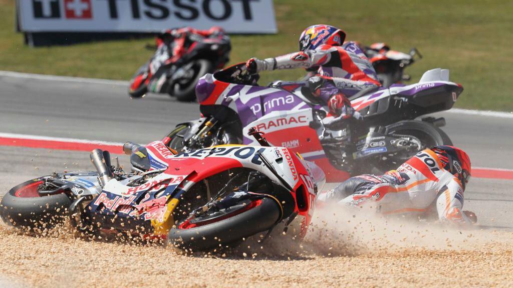Marc Marquez crashes off his bike