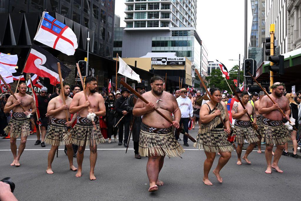 Hikoi members leave Waitangi Park and walk along the streets heading towards Parliament on November 19, 2024