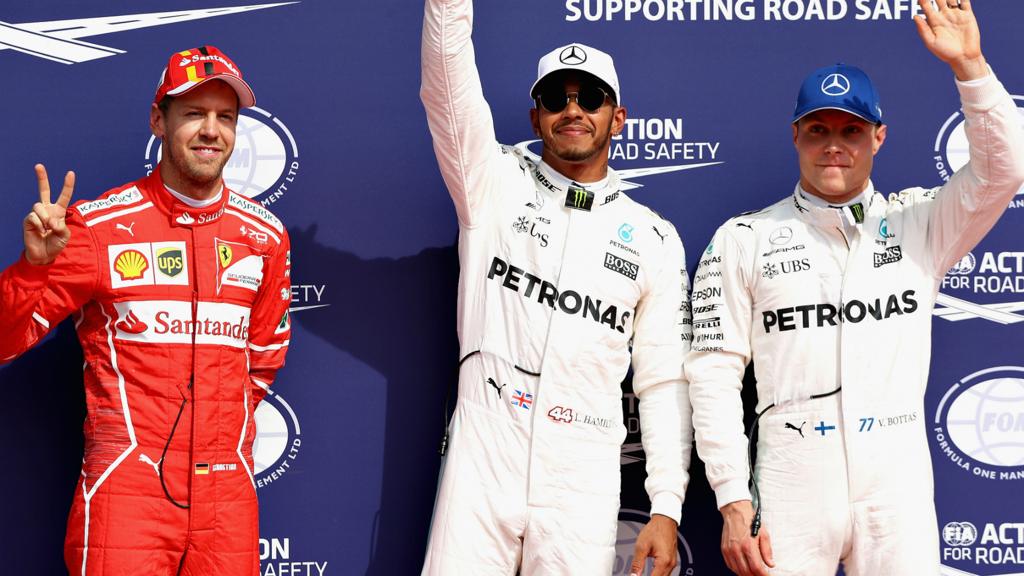 Lewis Hamilton, Sebastian Vettel and Valeri Bottas