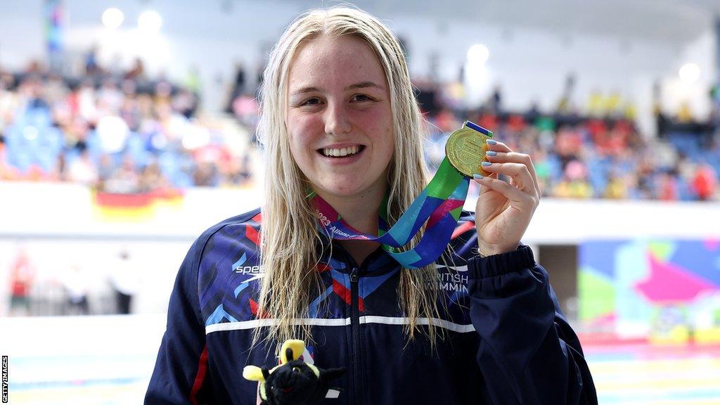 Para-swimmer Faye Rogers with her World Championship gold