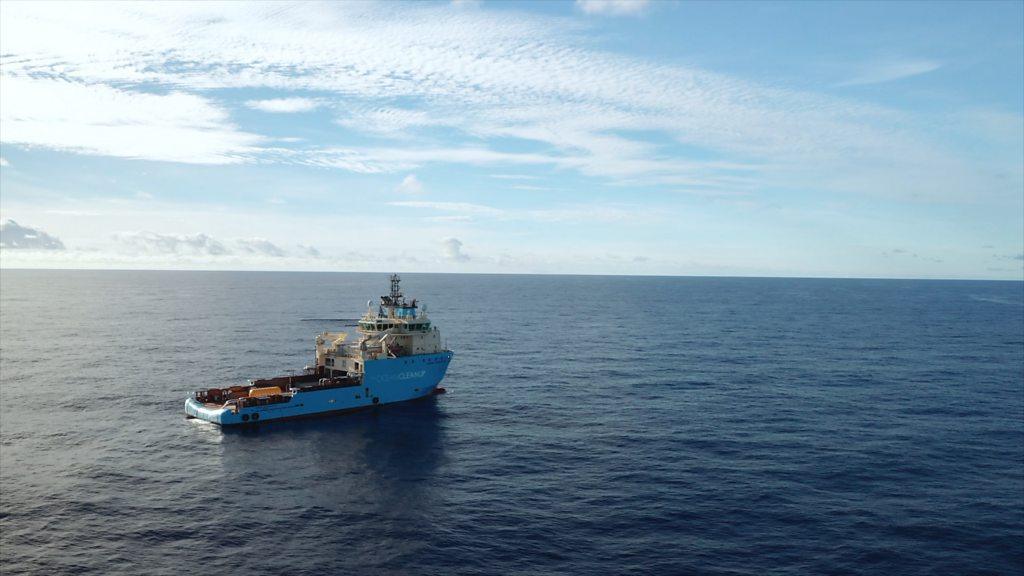 The Ocean Cleanup vessel in sea