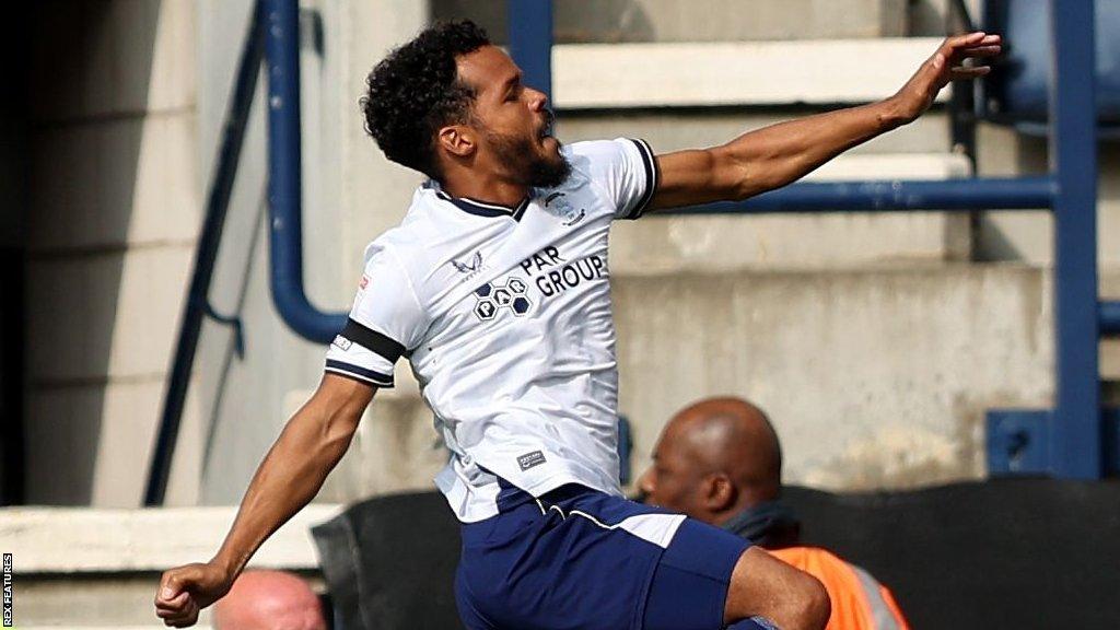 Duane Holmes celebrates scoring for Preston