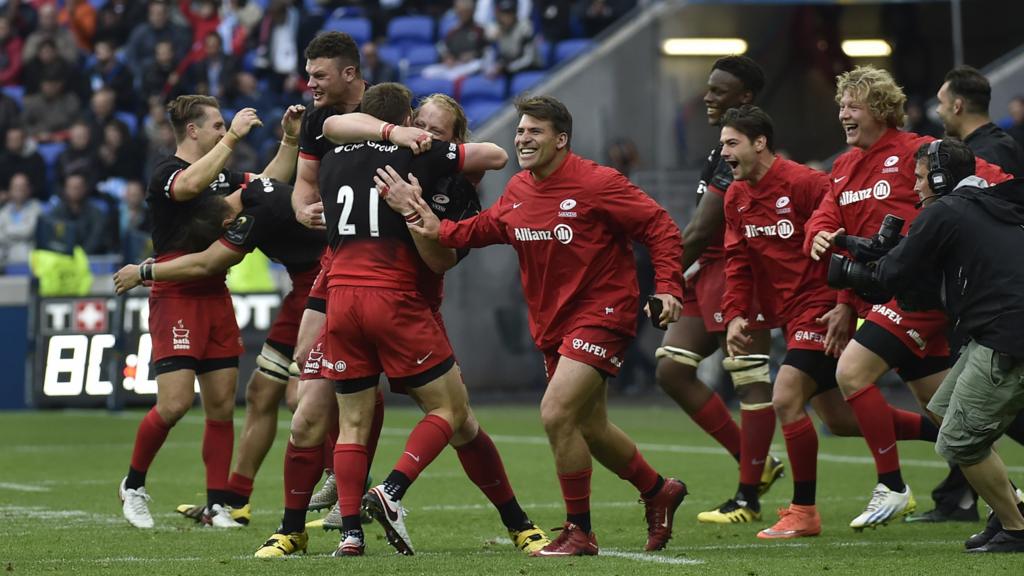 Saracens players celebrate