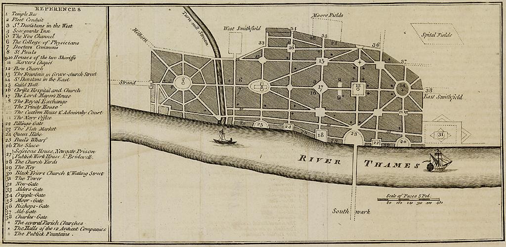 Sir John Evelyn's plan for rebuilding the City of London 1666