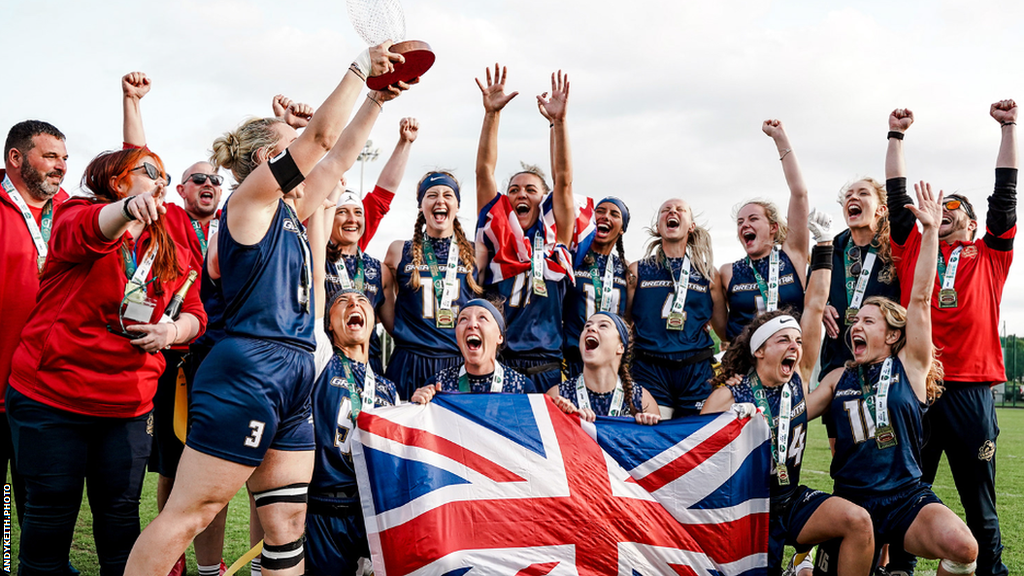 GB women lift the trophy after winning the 2023 European Flag Football Championship